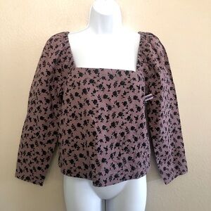 MADEWELL
Floral Print Square Neck Seersucker Top In Fig Size XS